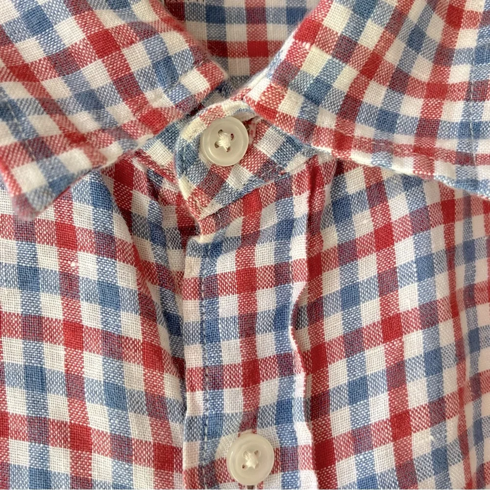 J. Crew Irish Linen by Baird McNutt Gingham Button Front Long Sleeve Shirt L